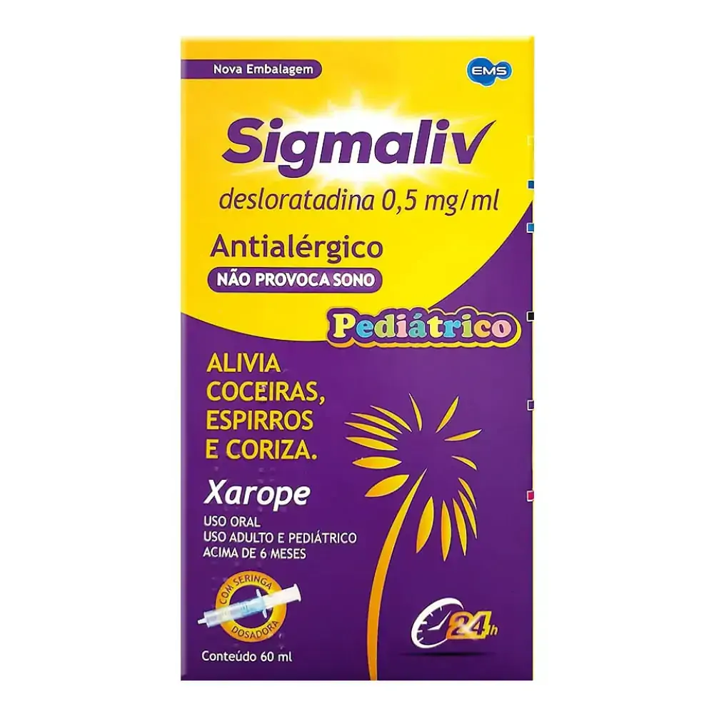Xarope Sigmaliv Antialérgico 0,5mg/ml Ems Caixa 60ml Seringa Dosadora