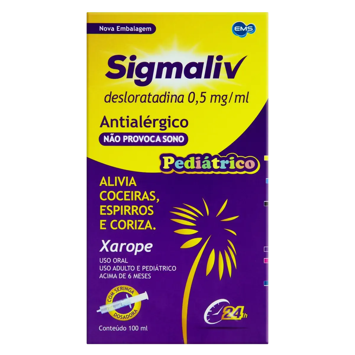 Xarope Sigmaliv Antialérgico 0,5mg/ml Ems Caixa 100ml Seringa Dosadora