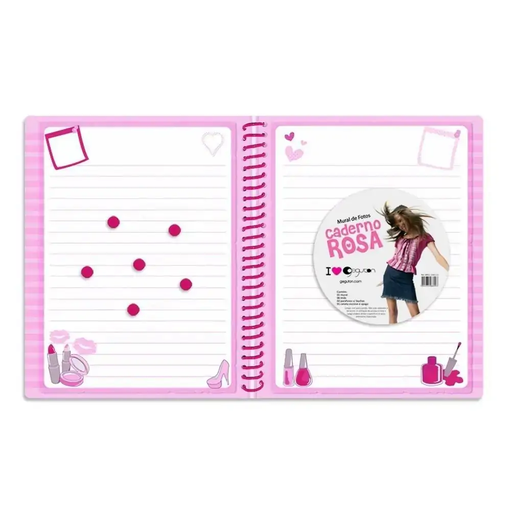Placa Lembrete Caderno Rosa Br01.1045 Geguton