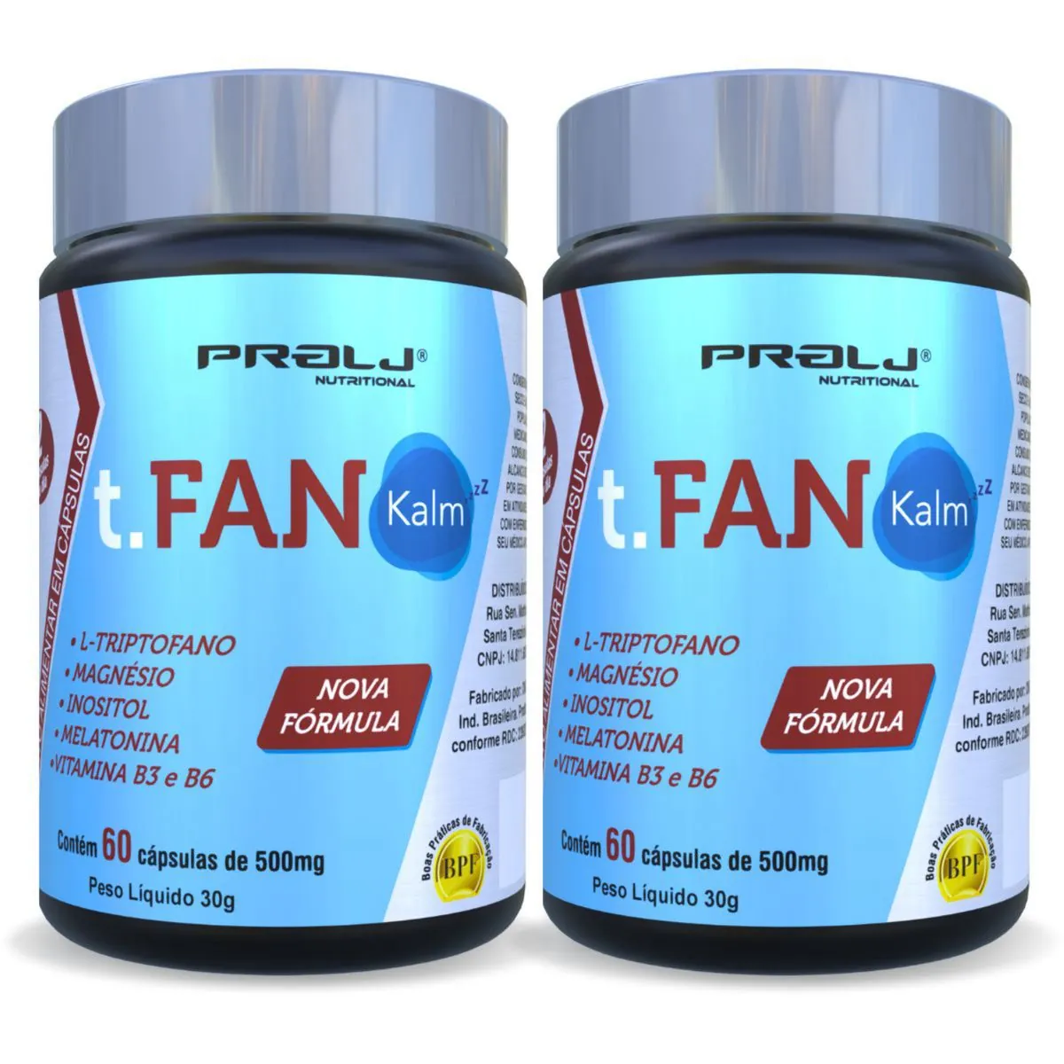 Kit com 2 t.Fan Kalm 1000mg na porção 120 cápsulas Triptofano Prolj Nutritional - T FAN KALM 1000mg