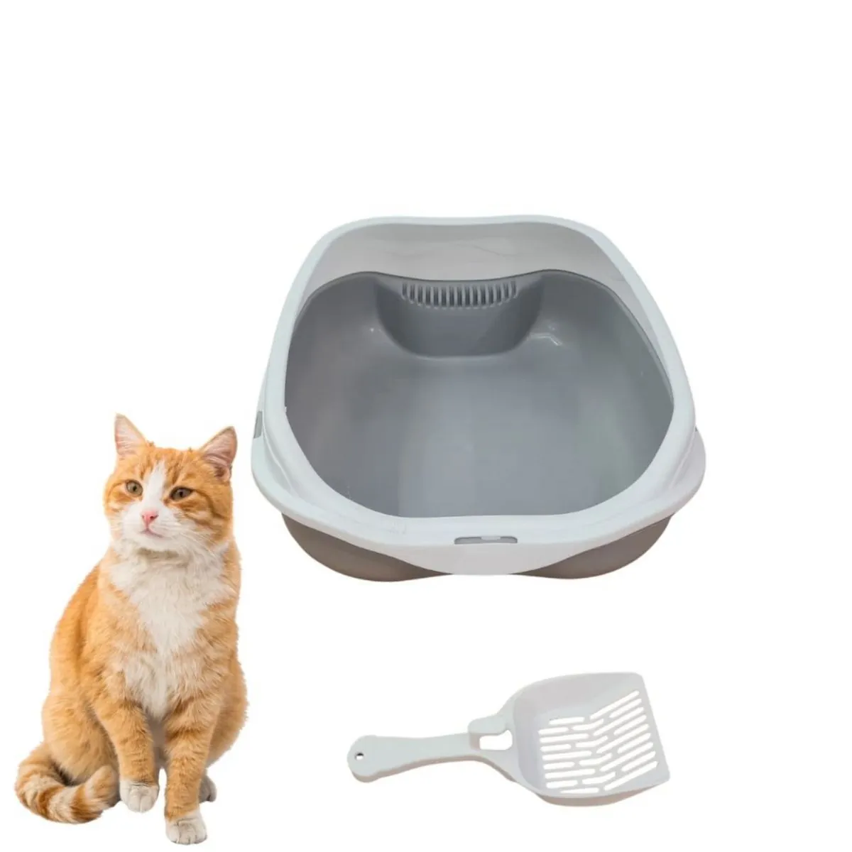 Caixa de Areia Banheiro Higiênica Bandeja Para Pets Gatos com Borda + 1 Pá Coletora Tamanho Grande C