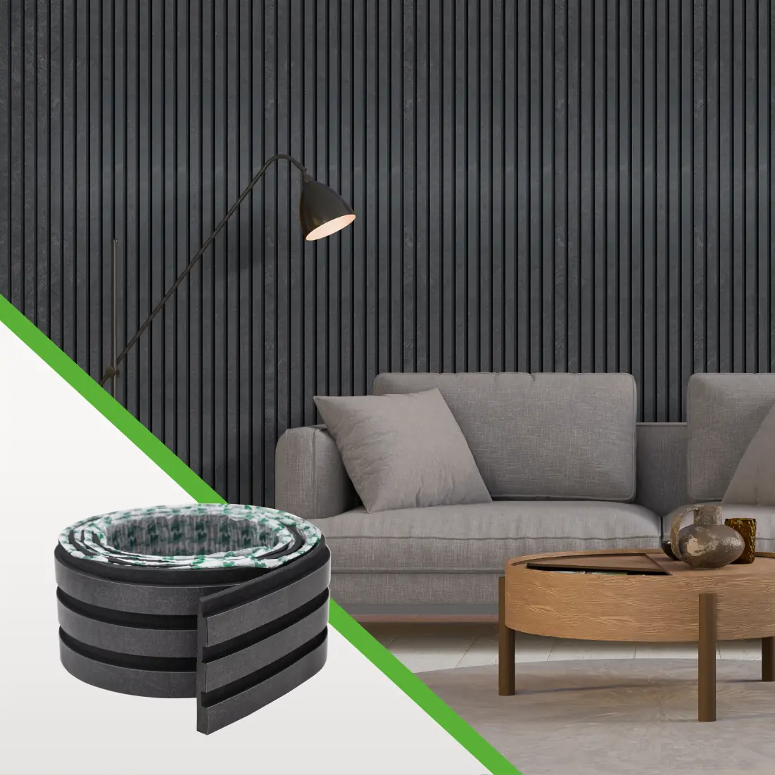 Painel Ripado Laminado De Eva Autocolante | Linha Urban Meu Rodapé Mrp Black, Rolo De 2,5 Metros