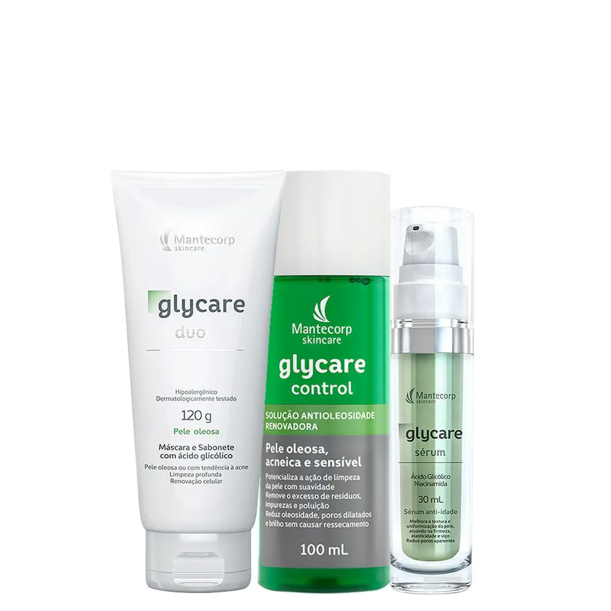 Kit Mantecorp Glycare Duo Sabonete Facial Líquido 120g + Solução Facial Antioleosidade 100ml + Sérum