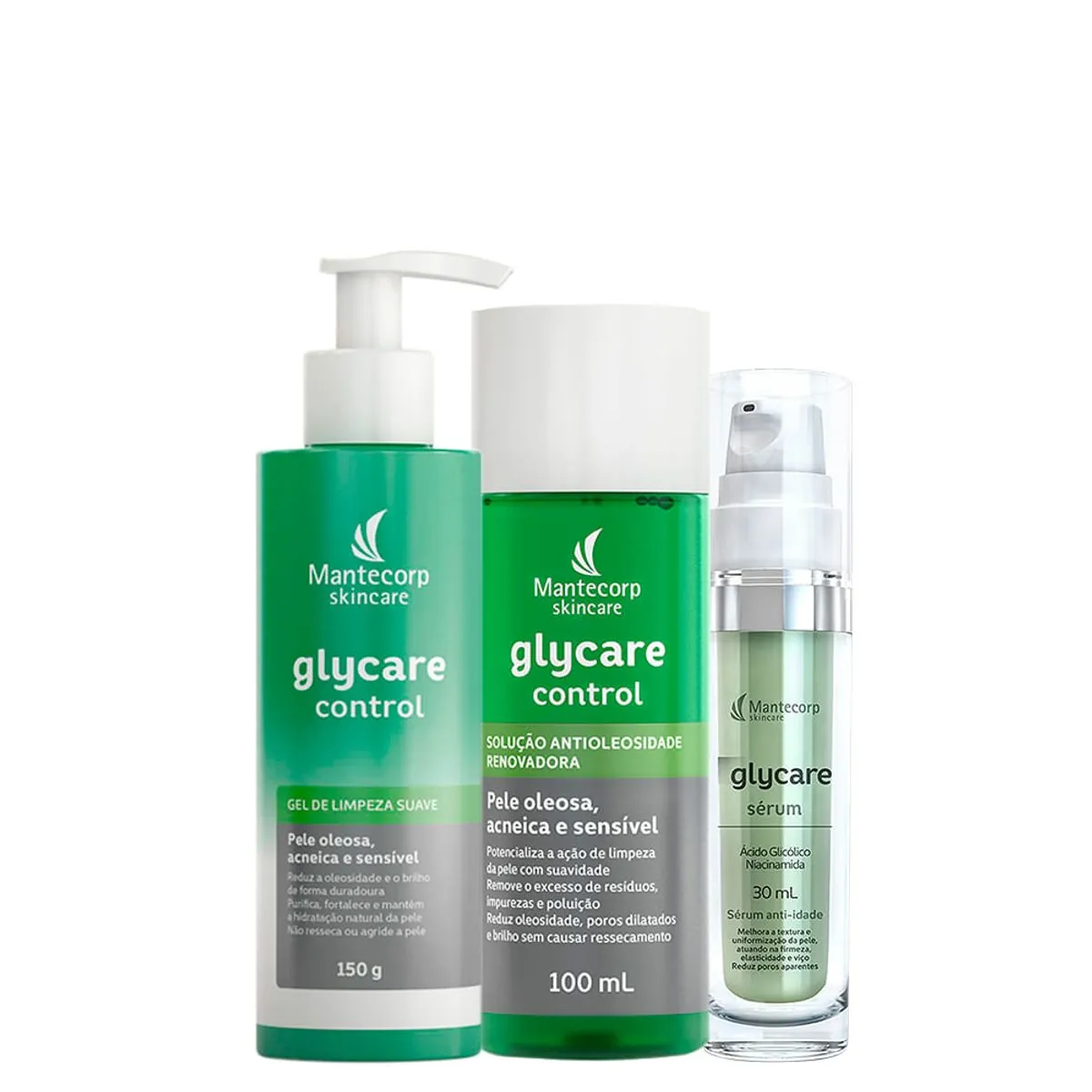 Kit Mantecorp Glycare Control Gel de Limpeza Facial 150g + Solução Facial Antioleosidade 100ml + Sér