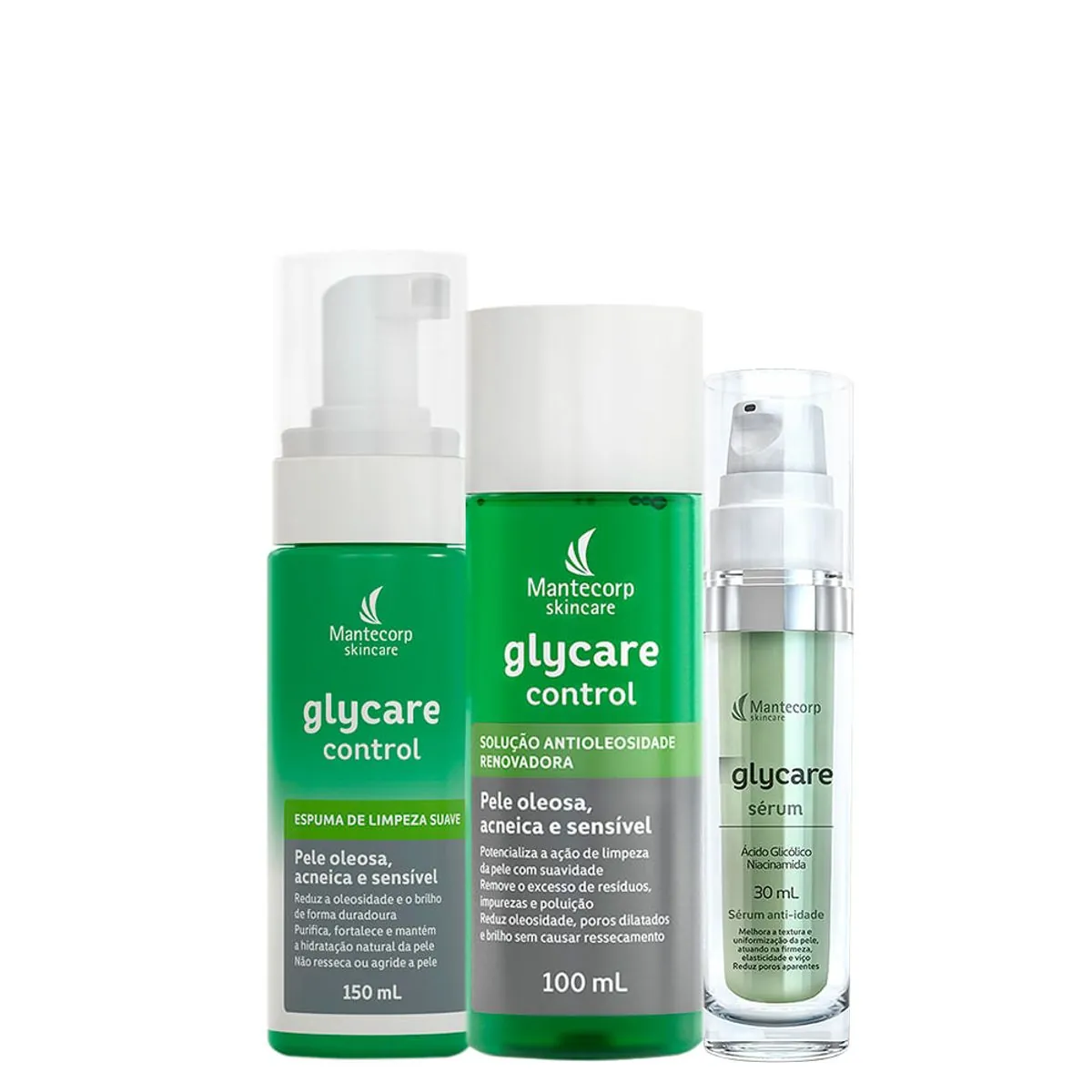 Kit Mantecorp Glycare Control Espuma de Limpeza Facial 150ml + Solução Antioleosidade Facial 100ml +