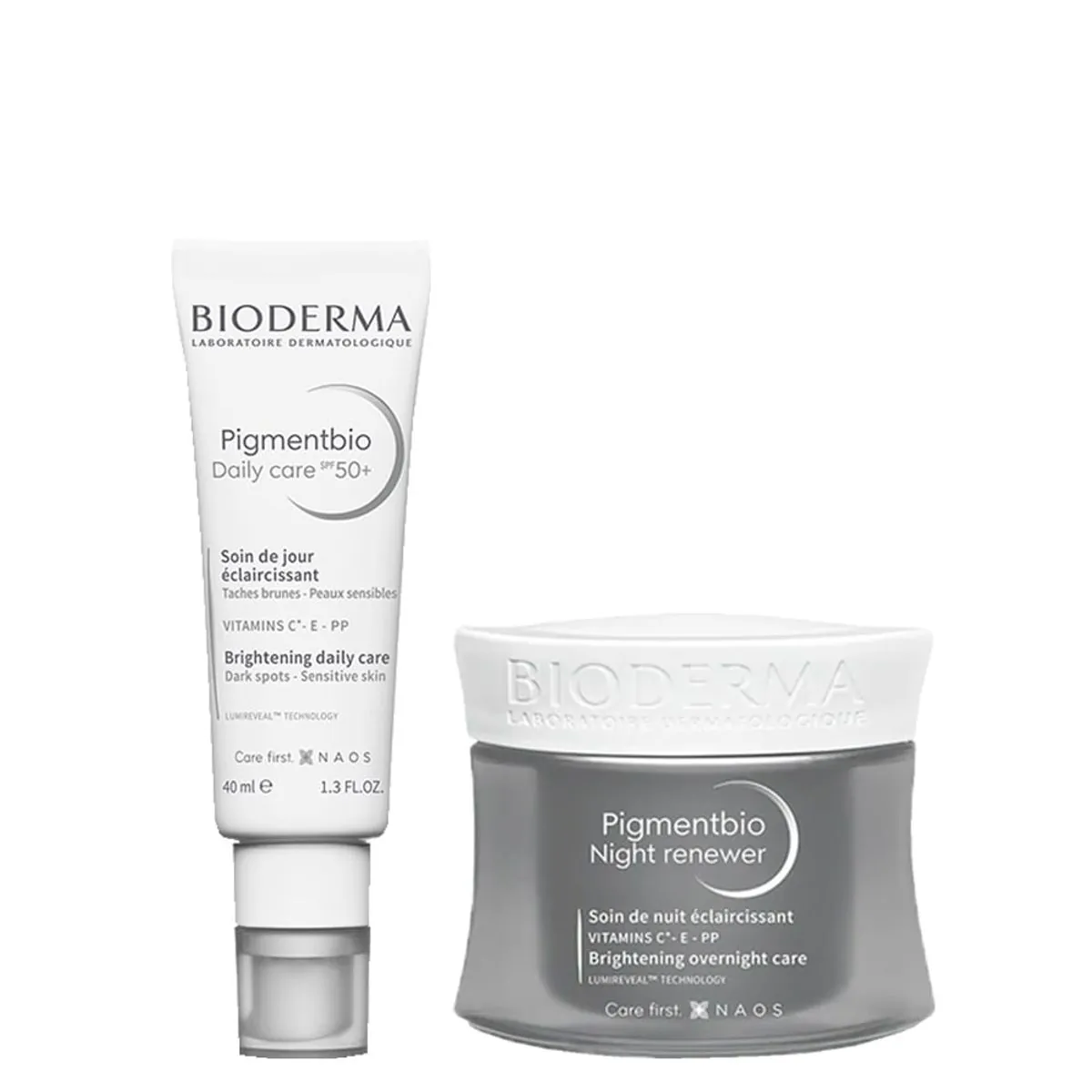 Kit Bioderma Pigmentbio Night Renewer Creme 50ml + Gel Creme Clareador Facial Daily Care FPS 50+ 40m