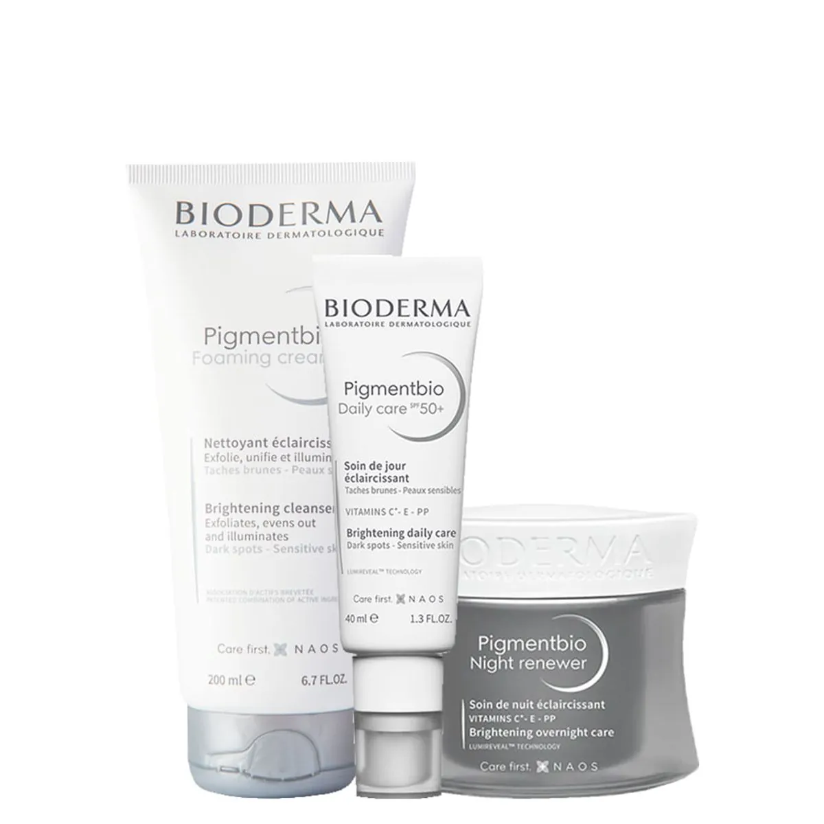 Kit Bioderma Pigmentbio Foaming Cream Sabonete Facial e Corporal 200ml + Creme night Renewer 50ml +