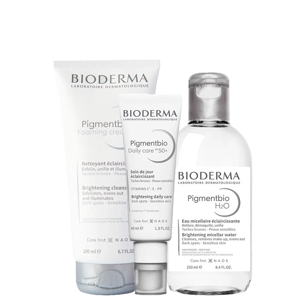Kit Bioderma Pigmentbio Foaming Cream Sabonete Facial e Corporal 200ml + Água Micelar 250ml + Creme