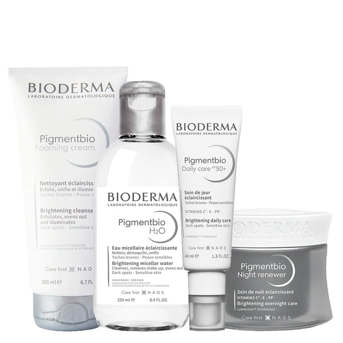 Kit Bioderma Pigmentbio Foaming Sabonete Facial e Corporal 200ml + Água Micelar 250ml+Gel Creme Faci