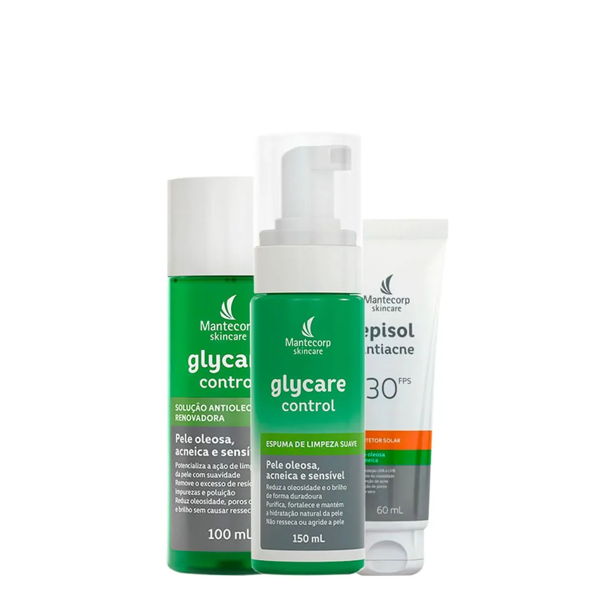 Kit Facial Mantecorp Antiacne - Protetor Solar Episol Antiacne Fps 30 60ml + Espuma de Limpeza 150ml