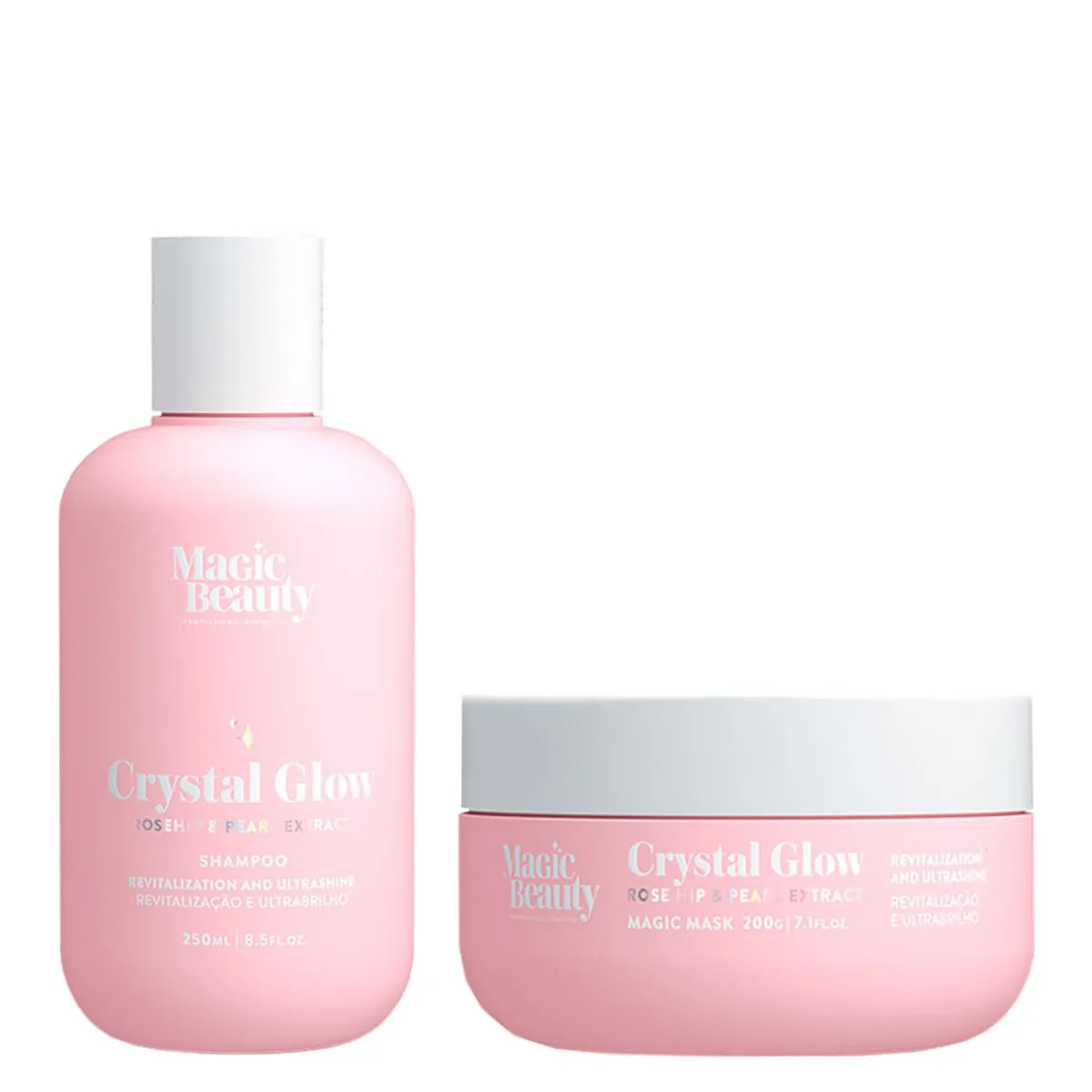 Kit Magic Beauty Crystal Glow - Shampoo 250ml + Máscara 200g - Kit Magic Beauty Crystal Glow - Sham