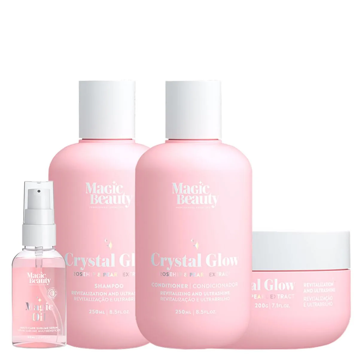 Kit Magic Beauty Crystal Glow - Shampoo 250ml + Condicionador 250ml + Máscara 200g + Sérum 60ml