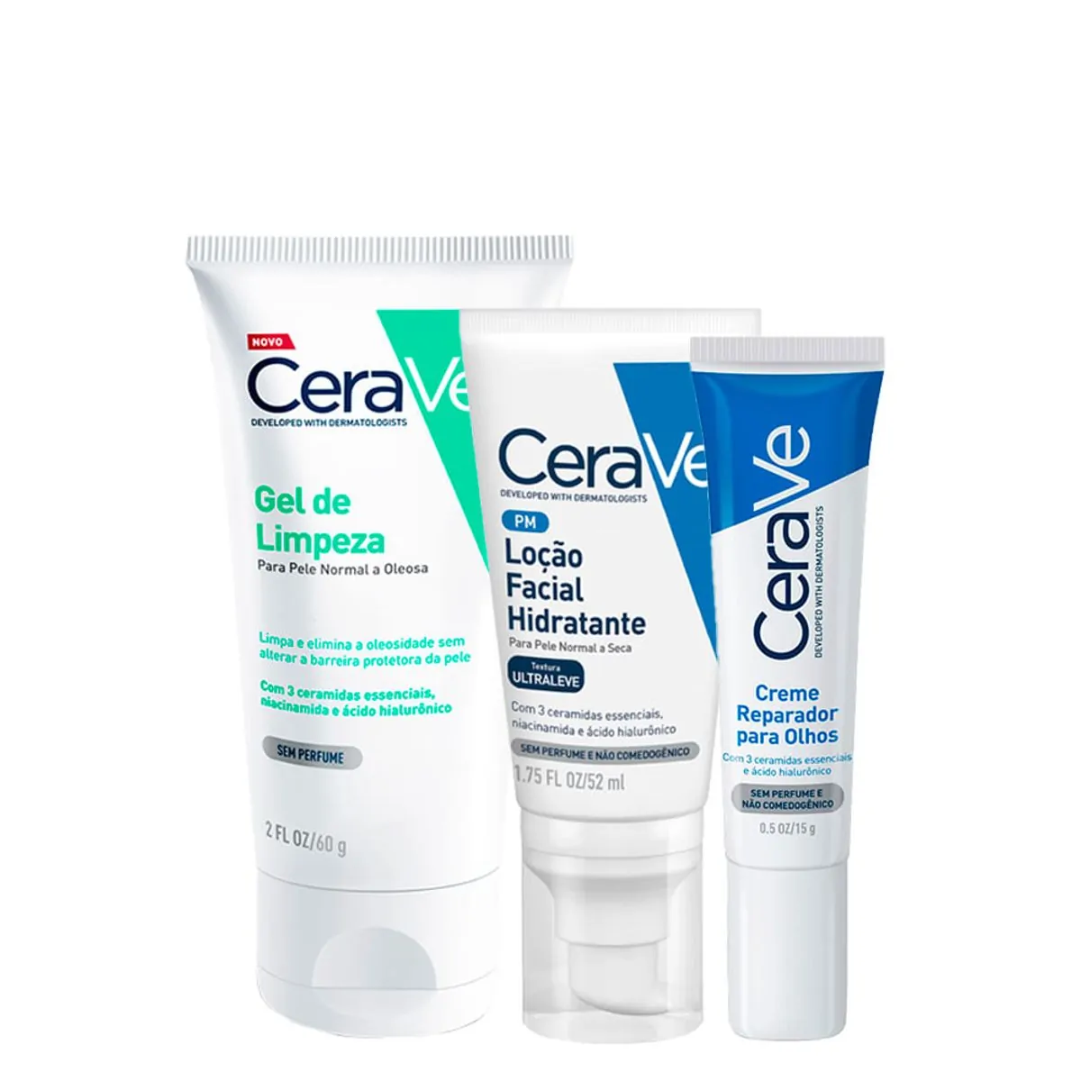 Kit Cerave Facial - Loção Hidratante 52 ml + Gel De Limpeza 60 g + Creme Para Os Olhos Ceramidas 15