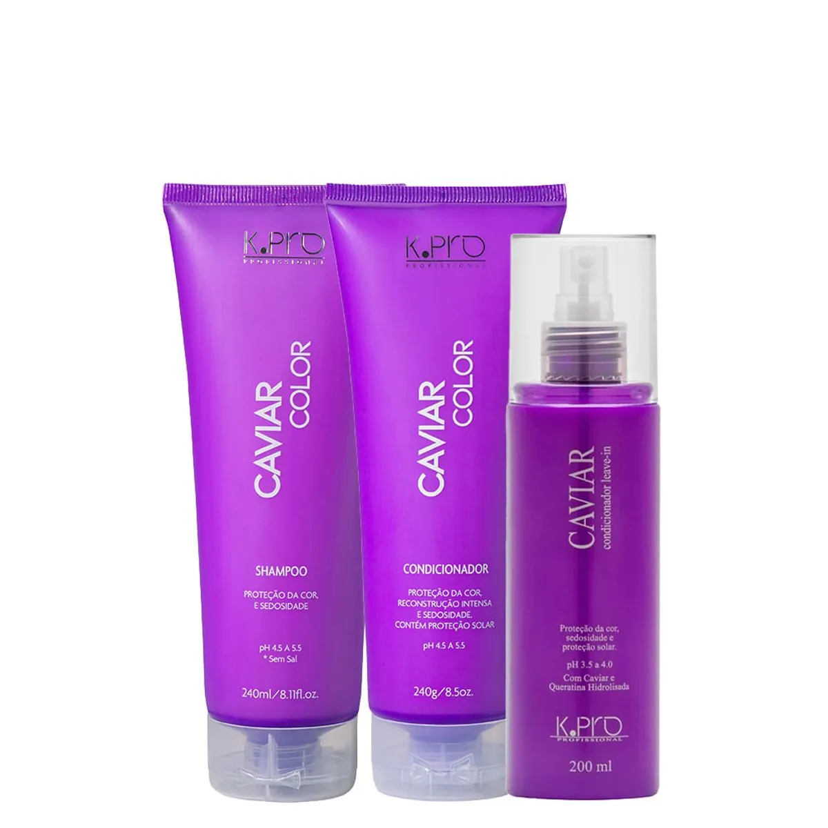 Kit K-Pro Profissional Caviar - Shampoo 240 ml+ Condiconador 240 g + Leave-In 200 ml