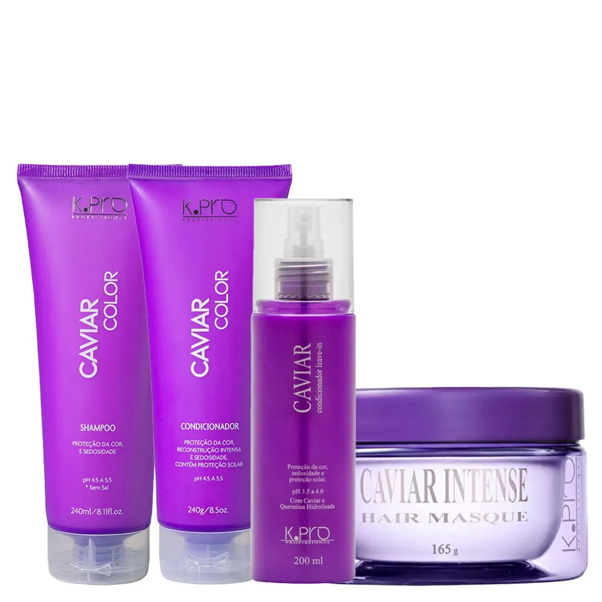 Kit K-Pro Profissional Caviar - Shampoo 240 ml + Condiconador 240 g + Leave-In 200 ml + Máscara 165