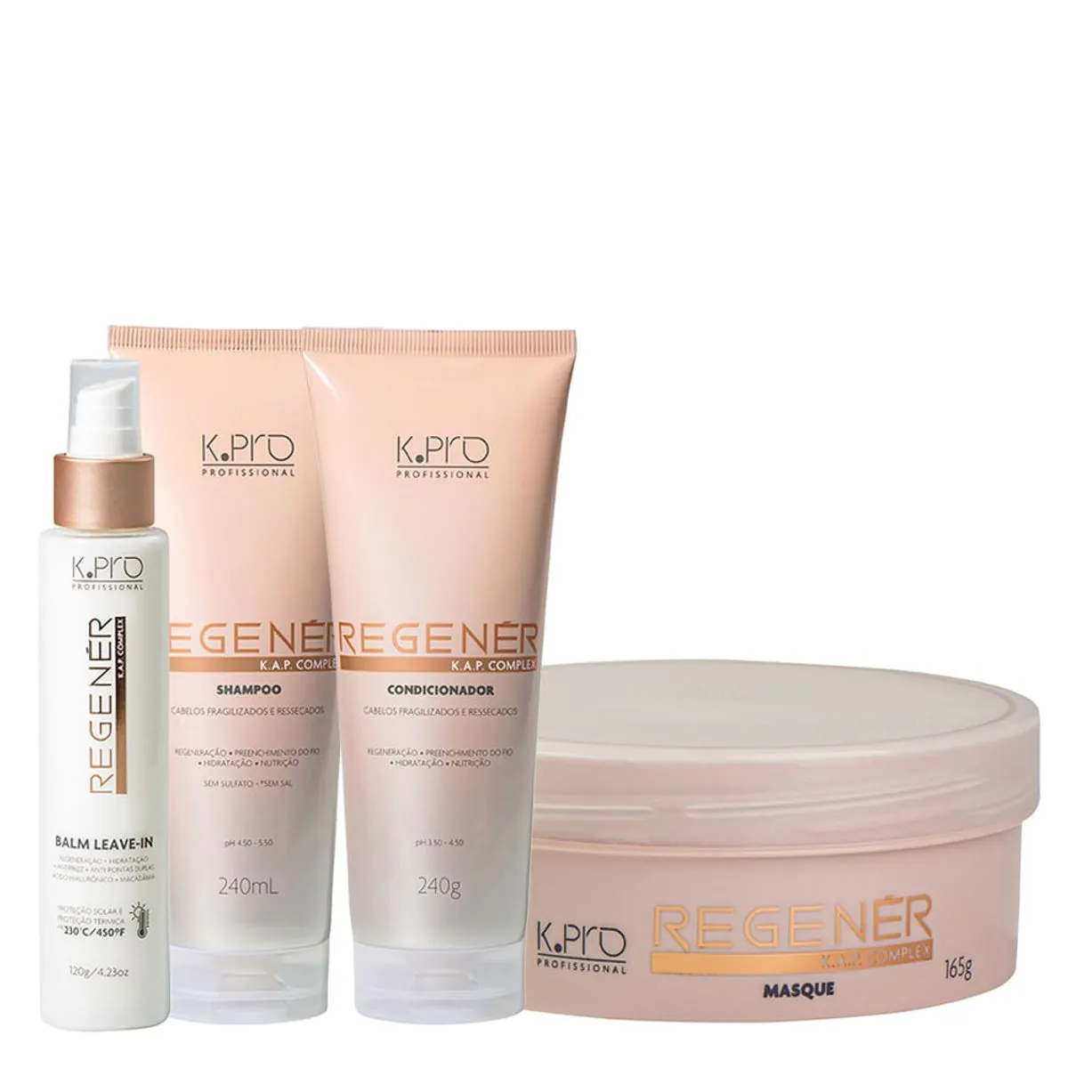 Kit K-Pro Profissional Regenér K.A.P Complex - Shampoo 240 ml + Condicionador 240 g + Máscara 165 g