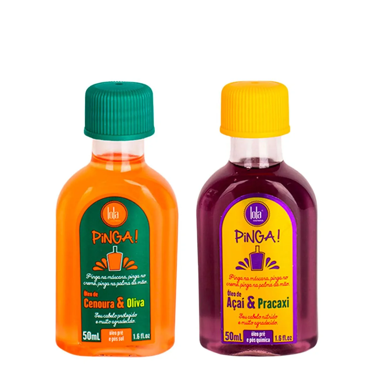 Kit Lola From Rio - Óleo Pinga! Cenoura & Oliva 50 ml + Óleo Pinga! Açai & Pracaxi 50 ml
