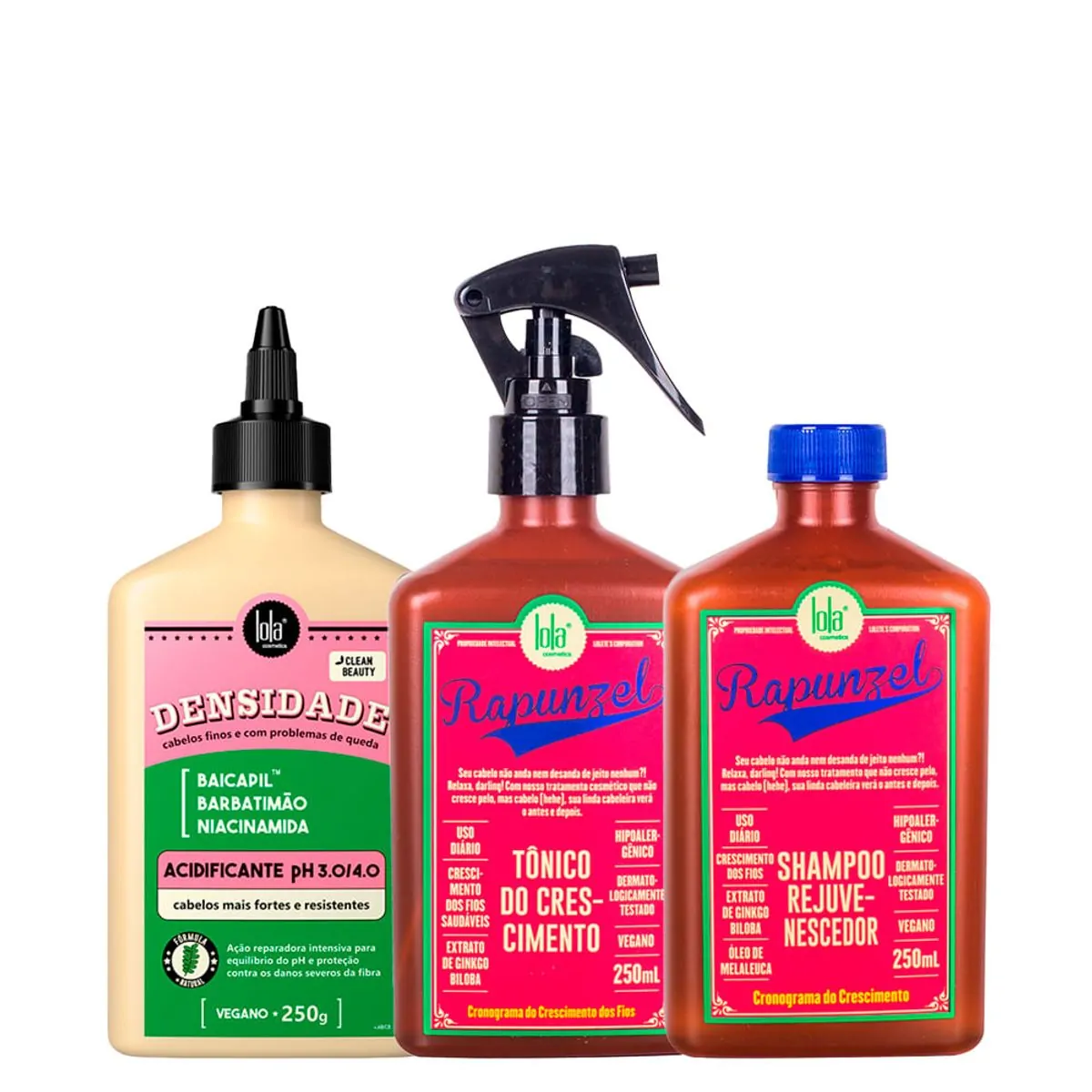 Kit Lola From Rio - Acidificante Densidade 250 g + Shampoo Rapunzel 250 ml + Tônico Rapunzel 250