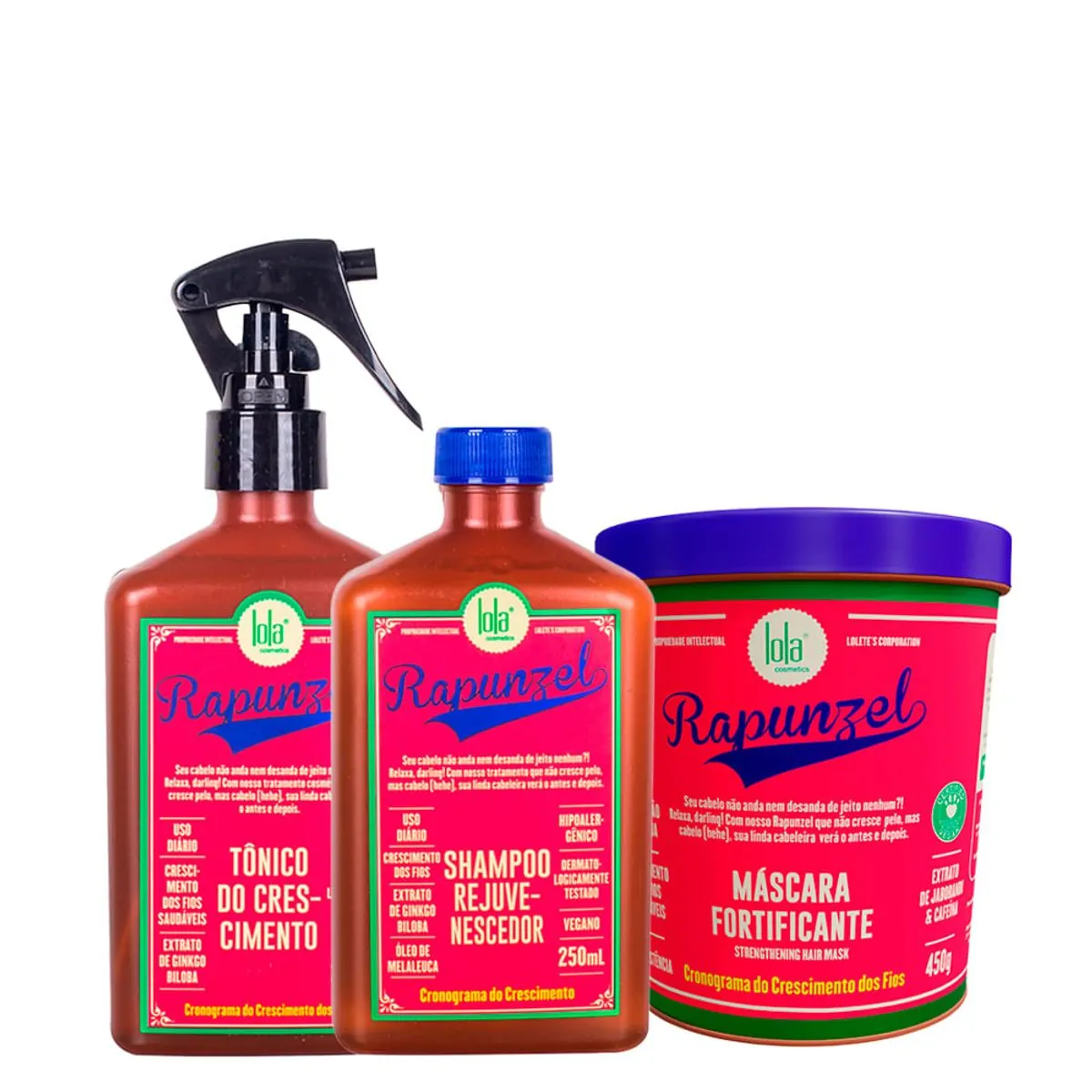 Kit Lola From Rio Rapunzel - Shampoo 250 ml + Tônico 250 ml + Máscara 450 g