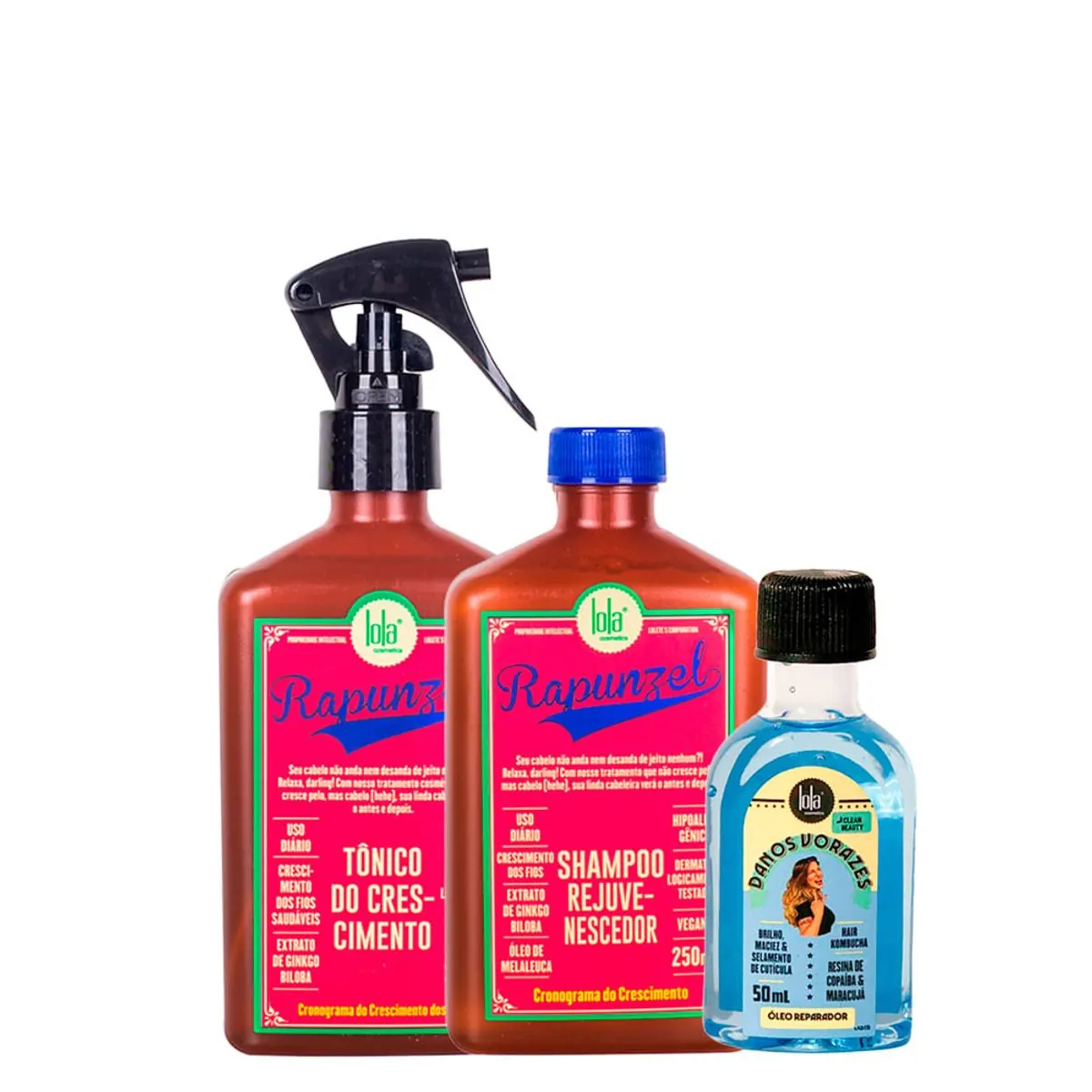 Kit Lola From Rio - Óleo Danos Vorazes 50 ml + Shampoo Rapunzel 250 ml+ Tônico Rapunzel 250 ml
