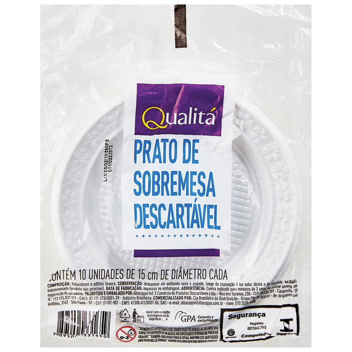 Prato Descartável Branco para Sobremesa QUALITÁ 15cm com 10 Unidades