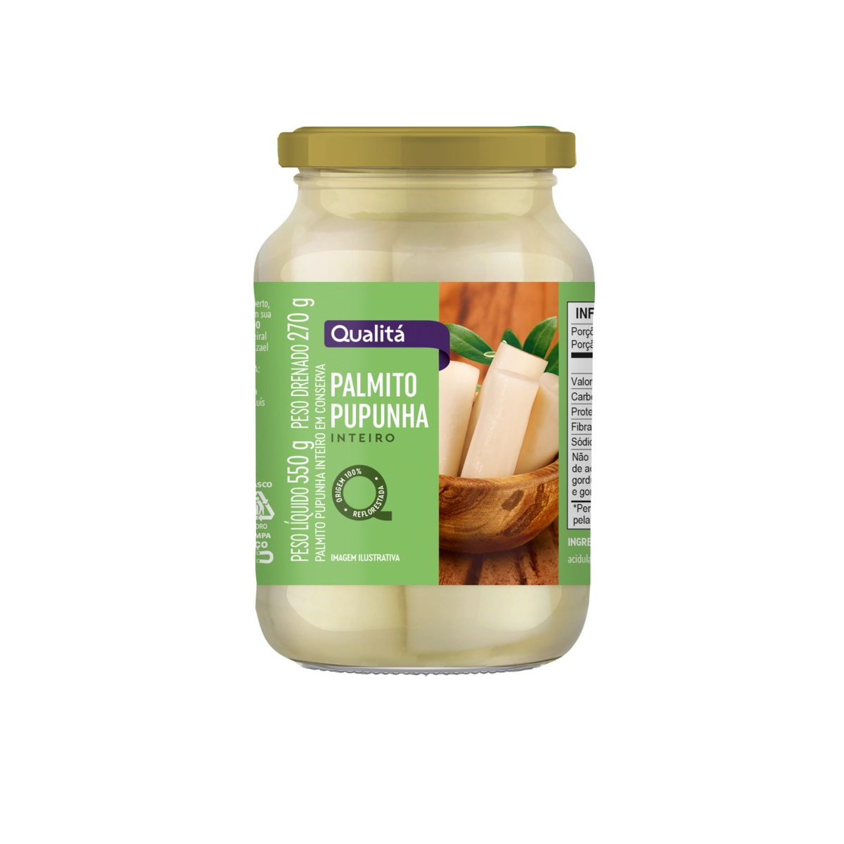 Palmito Pupunha Inteiro QUALITÁ Vidro 270g