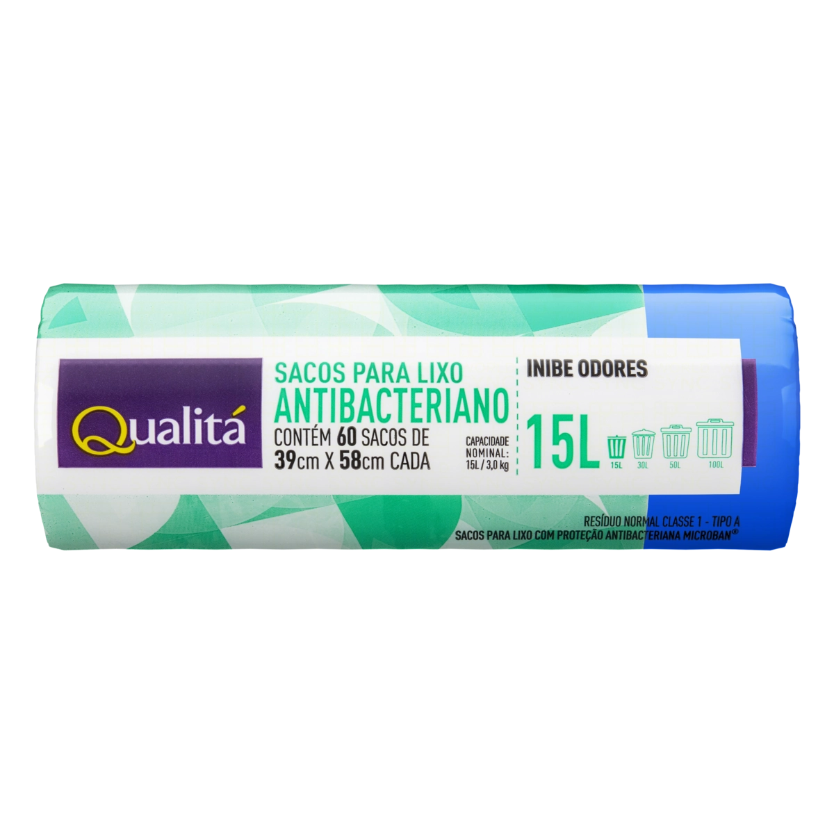 Saco Lixo Qualitá 15 Litros Antibacteriano com 60 Unidades