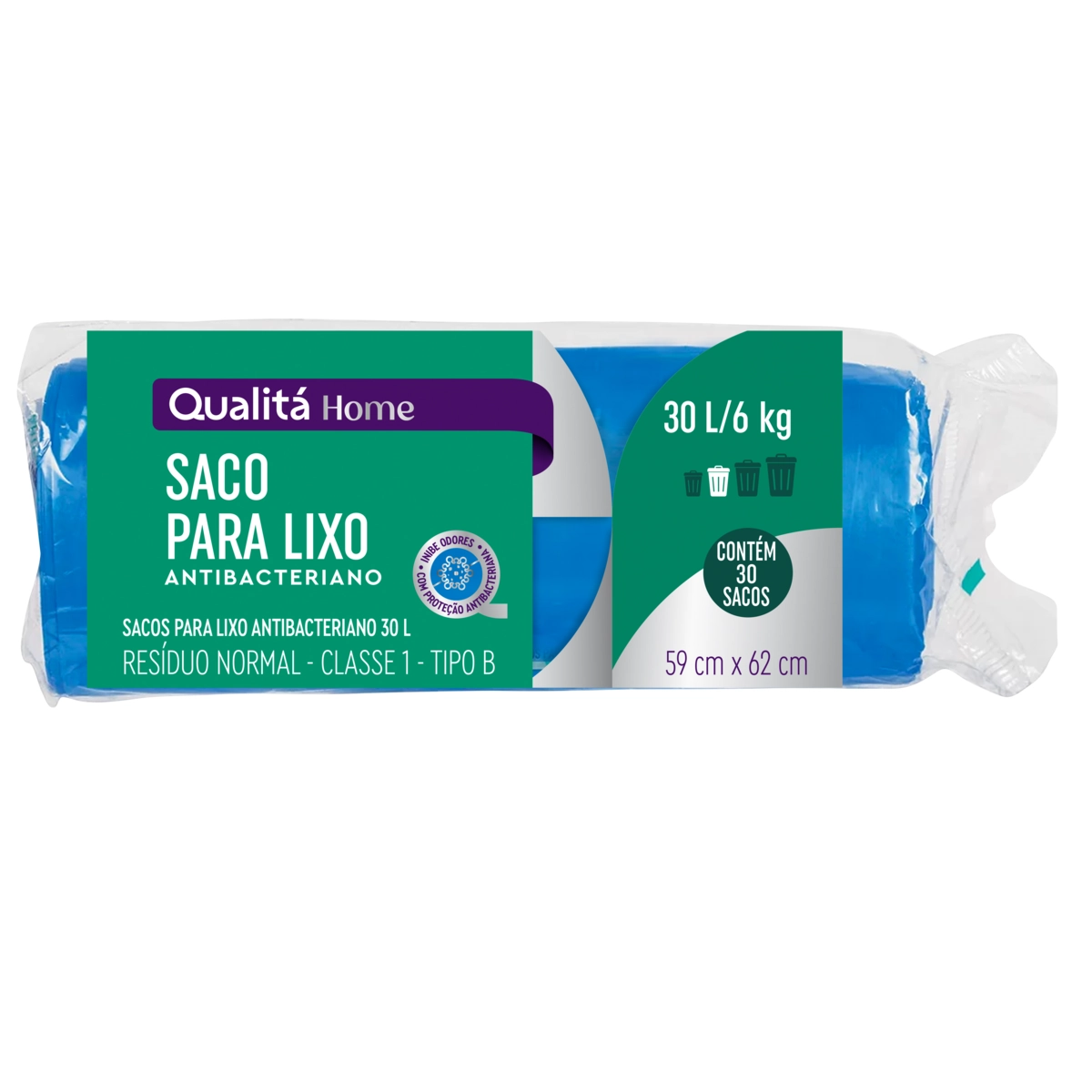 Saco Lixo Qualitá 30 Litros Antibacteriano com 30 Unidades