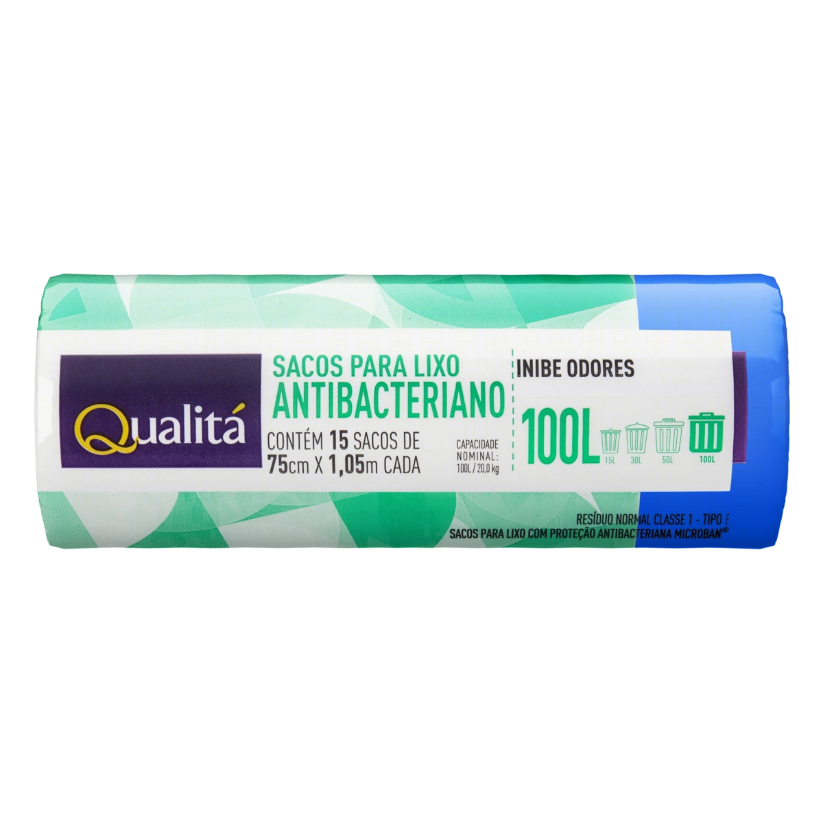 Saco Lixo Qualitá 100 Litros Antibacteriano com 15 Unidades