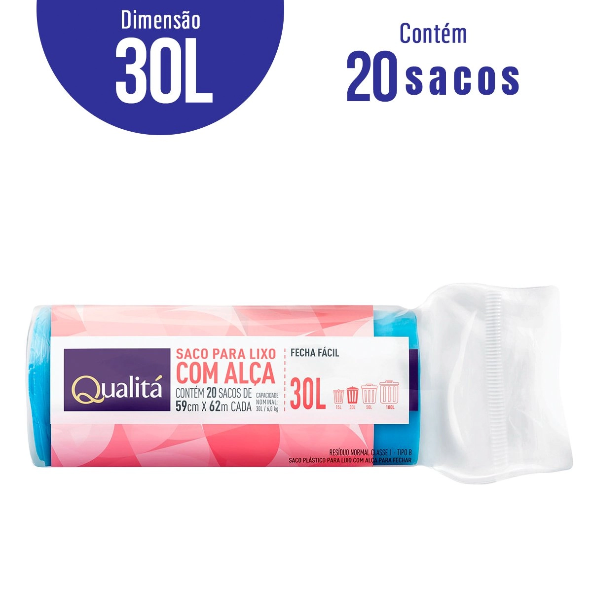 Saco Lixo Qualitá 30 Litros com Alça com 20 Unidades