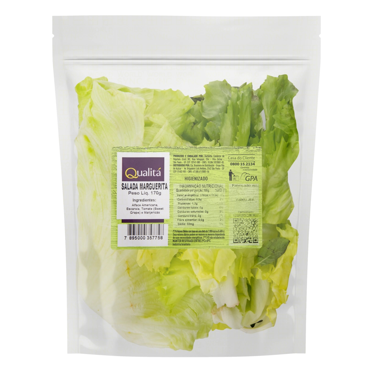 Salada Marguerita Higienizada Qualitá Pacote 170g