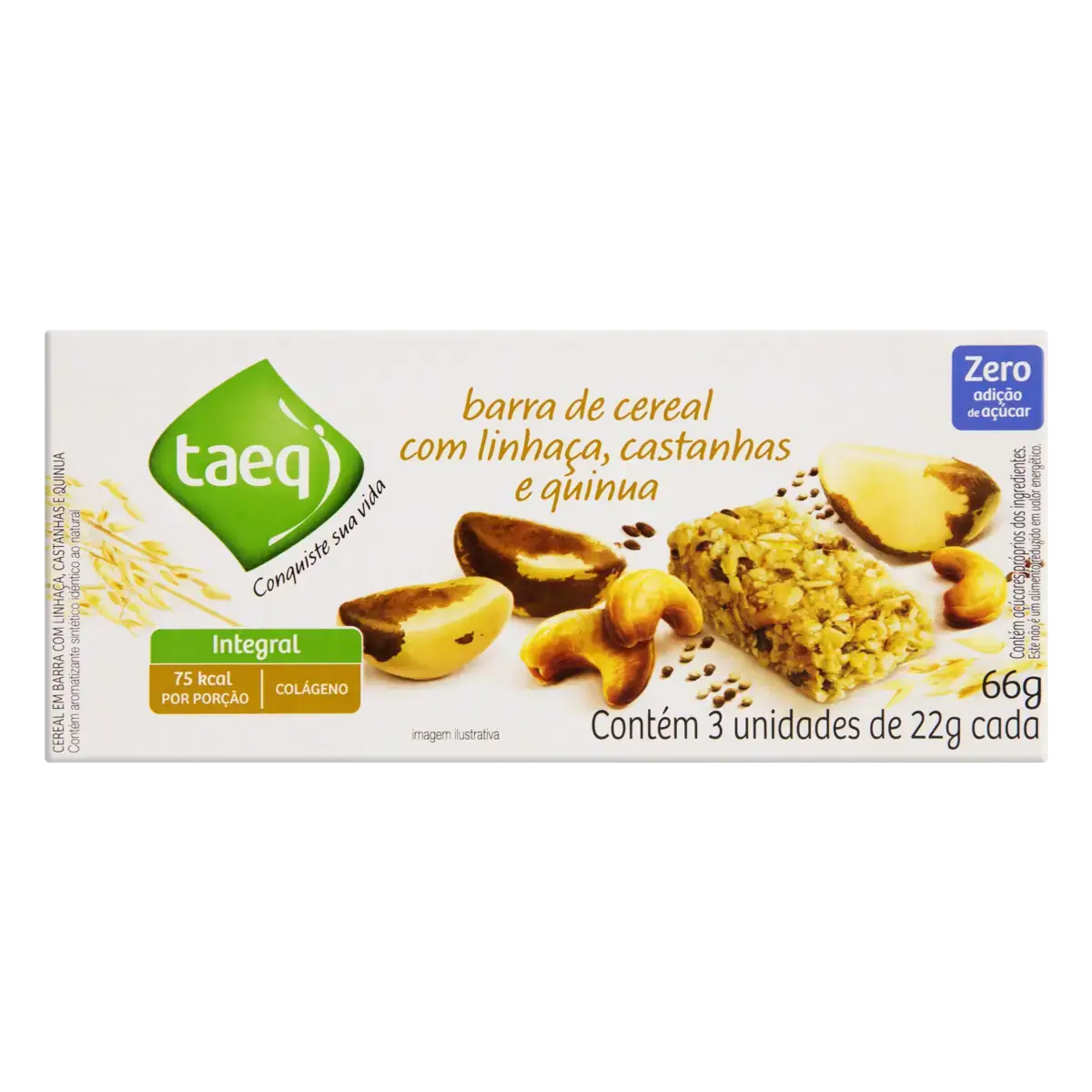 Cereal em Barra Integral com Linhaça, Castanha e Quinua Zero TAEQ 66g com 3 Unidades