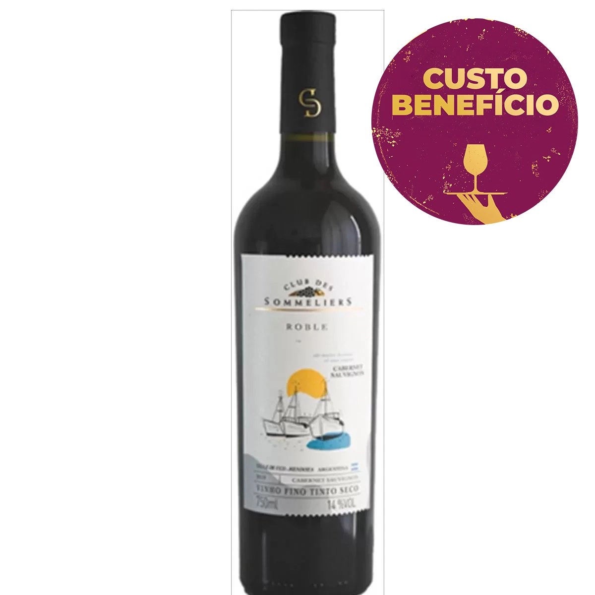Vinho Argentino Tinto Cabernet Sauvignon Roble CLUB DES SOMMELIERS Garrafa 750ml