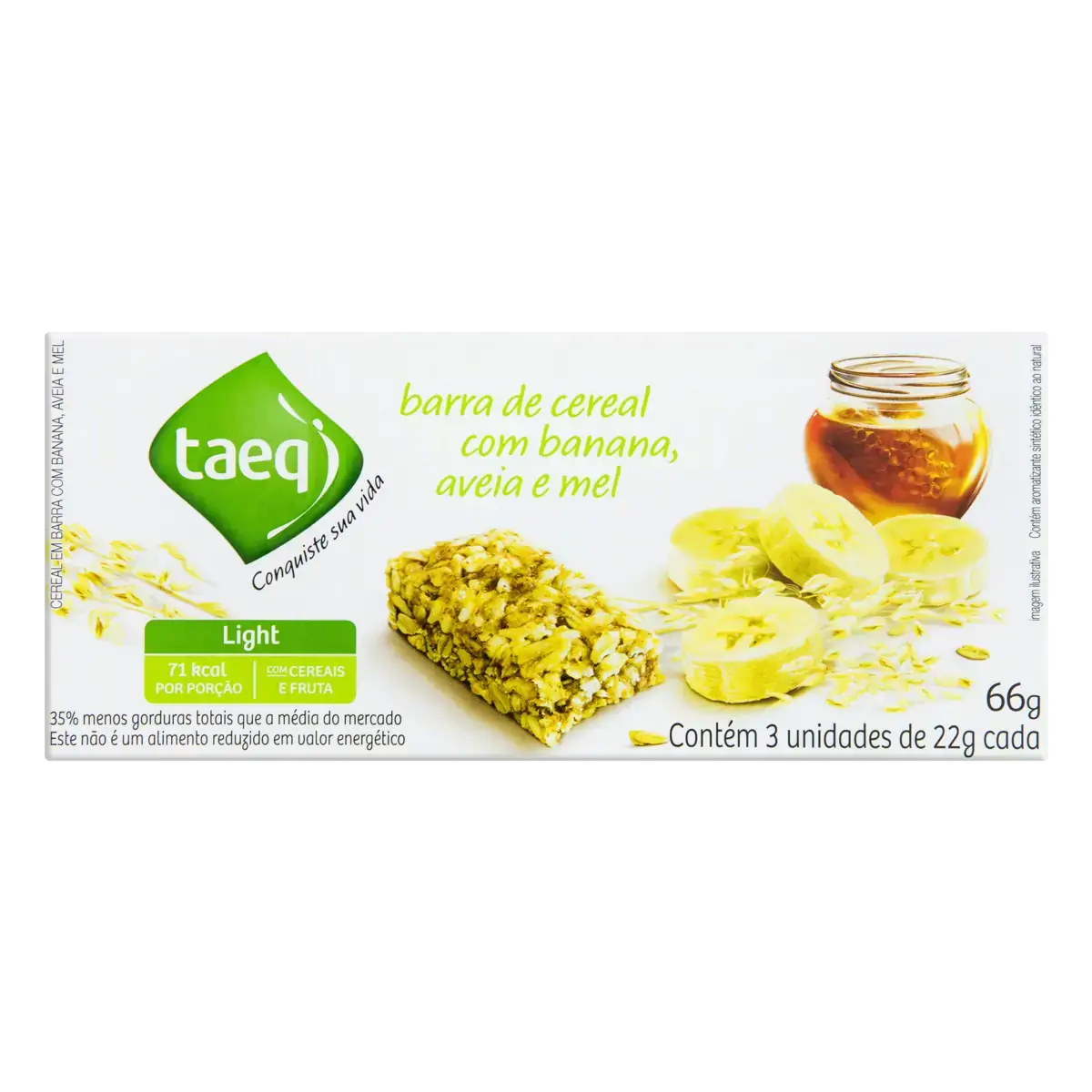 Cereal em Barra Sabor Banana, Aveia e Mel Light TAEQ 66g com 3 Unidades
