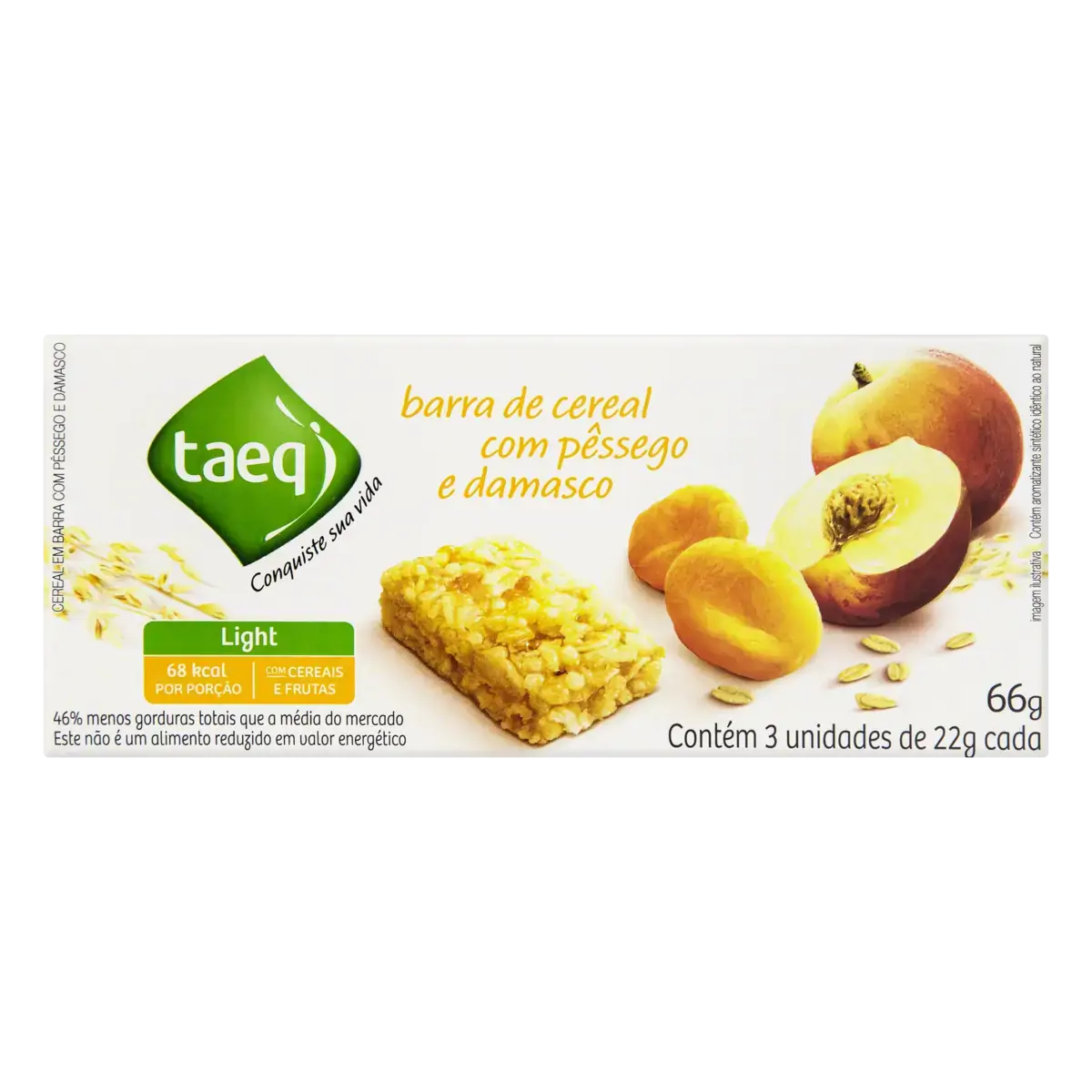 Cereal em Barra Sabor Pêssego e Damasco Light TAEQ 66g com 3 Unidades