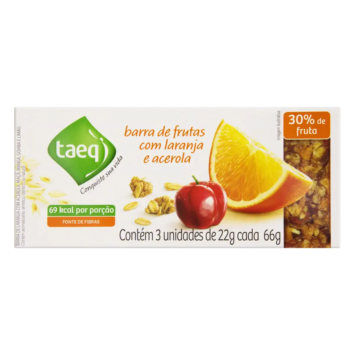 Cereal em Barra de Frutas com Laranja e Acerola TAEQ 66g com 3 Unidades