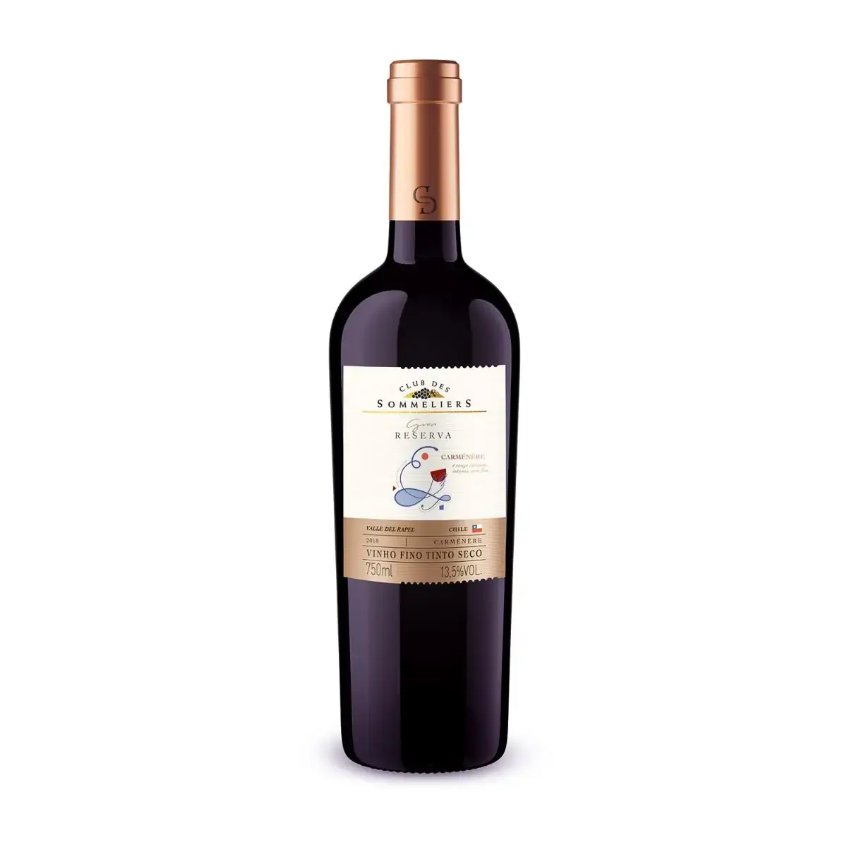 Vinho Chileno Tinto Gran Reserva Carmenére CLUB DES SOMMELIERS Garrafa 750ml