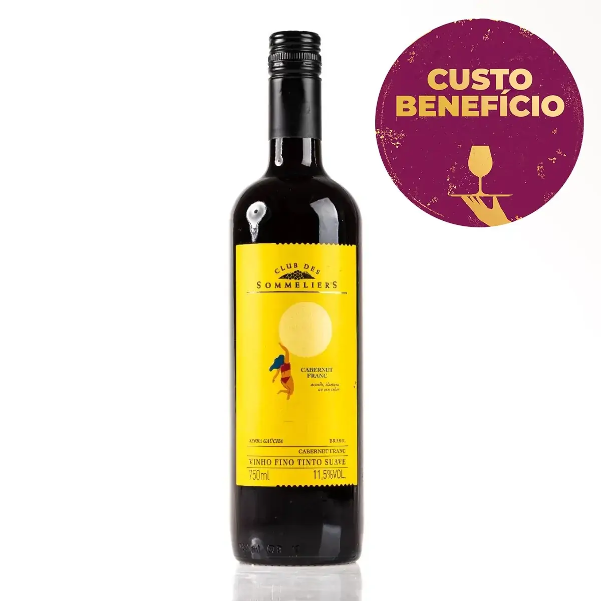 Vinho Brasileiro Tinto Suave Cabernet Franc CLUB DES SOMELIERS Garrafa 750ml