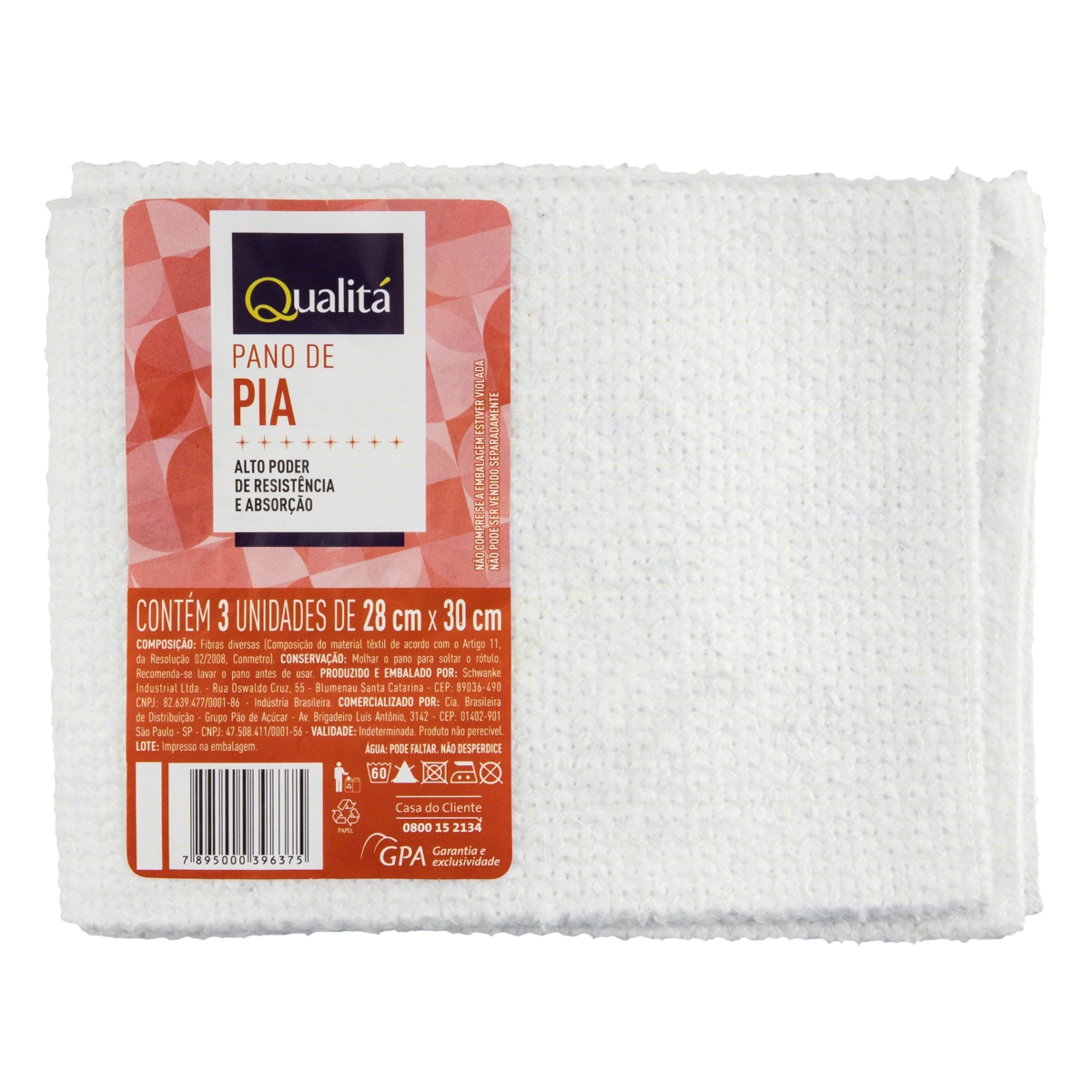 Pano para Pia Qualitá 28cm x 30cm 3 Unidades Embalagem Econômica