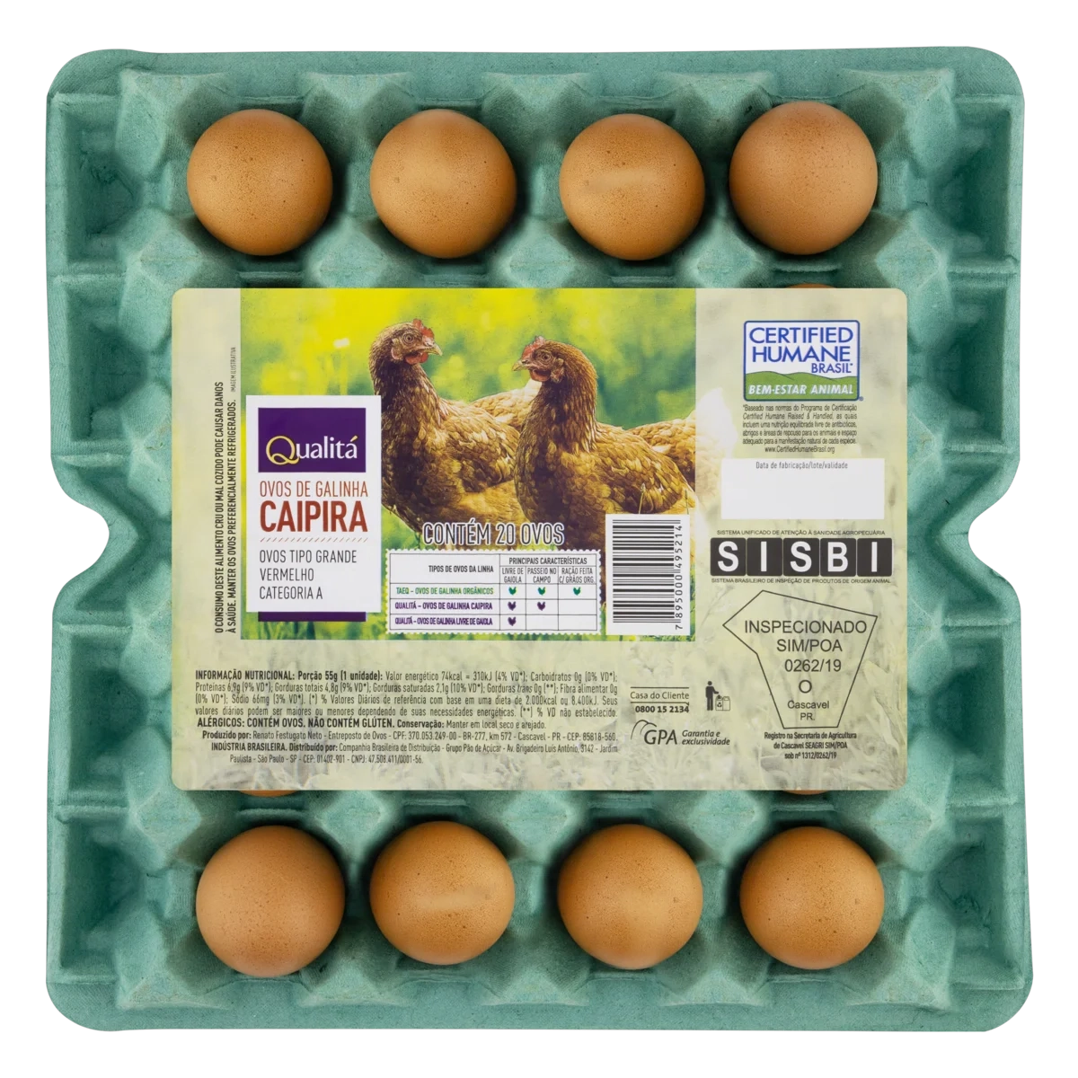 Ovos Vermelhos de Galinha Caipira Qualitá Bandeja com 20 Unidades