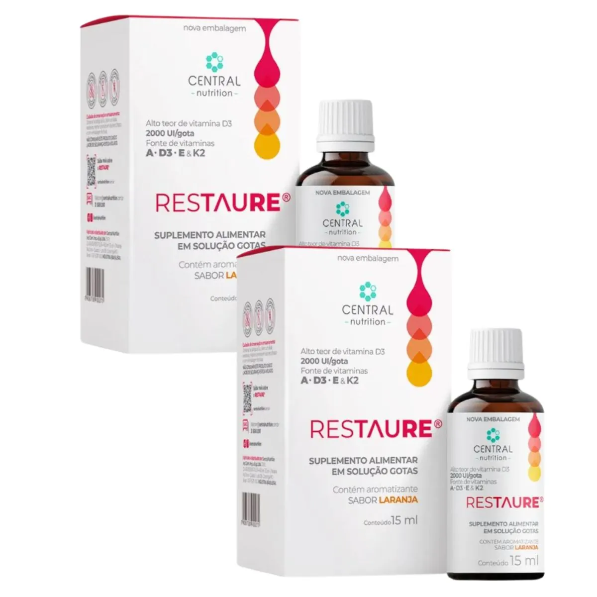 Kit 2 Restaure 15ml -Vitamina A,D3,E K2 -Central Nutrition