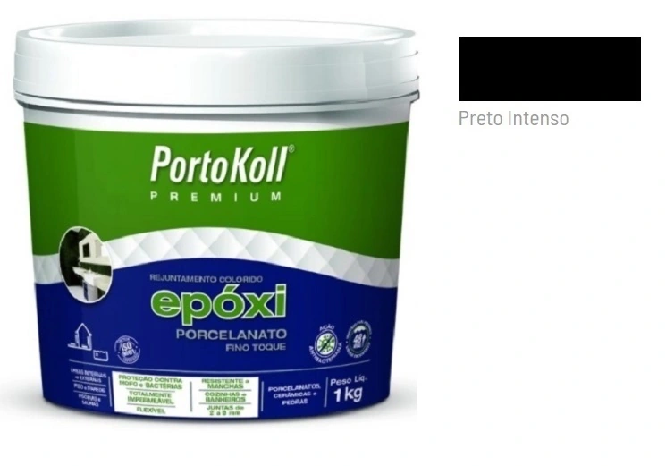 Rejunte Epóxi Portokoll P/ Porcelanatos e Pedras Especiais - Resistente e Flexível - 1kg PRETO INTENSO