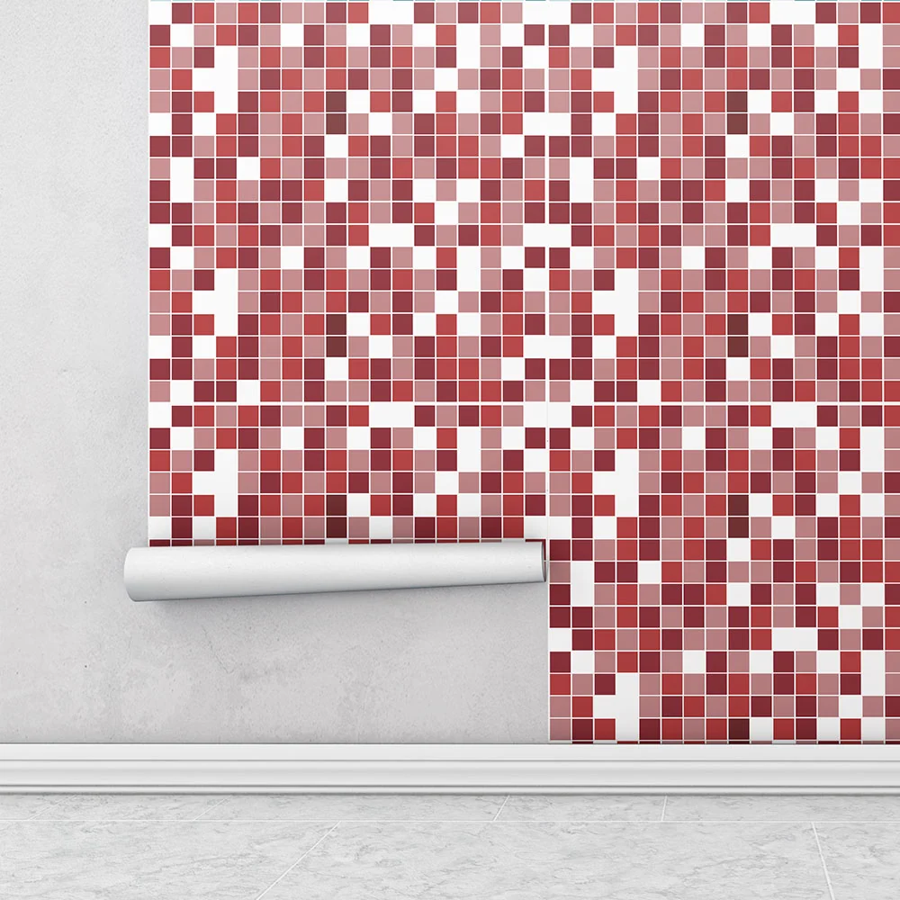 Azulejo Adesivo Para Cozinha Pastilhas Lavável Vermelho Rosa Branco
