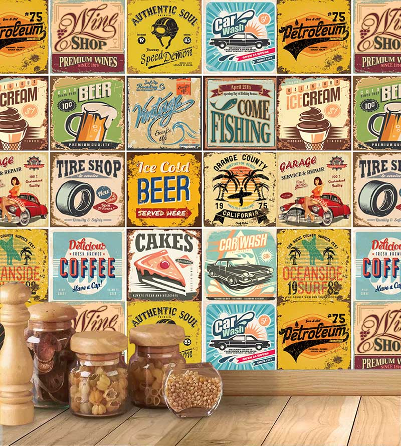 Azulejo Adesivo Lavável Retro Vintage + Kit Aplicação Completo