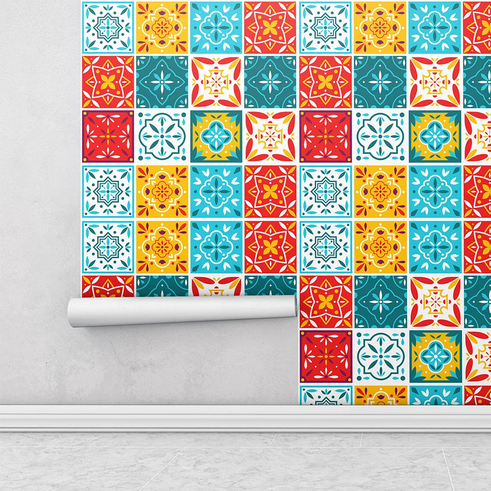 Azulejo Adesivo De Parede Português Hidráulico Colorido Para Cozinha