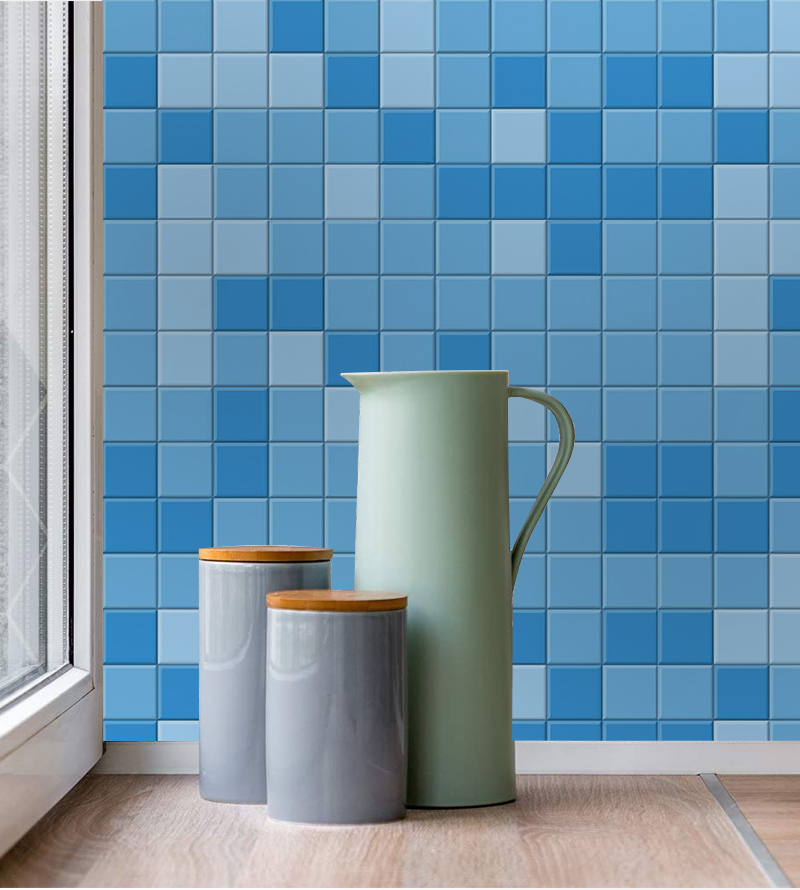 Adesivo De Parede Azulejo Pastilha Azul + Kit Aplicação Completo