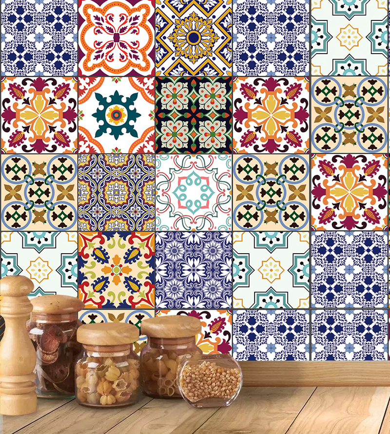 Adesivo Azulejo Coloridos Lavável Português + Kit Aplicação Completo