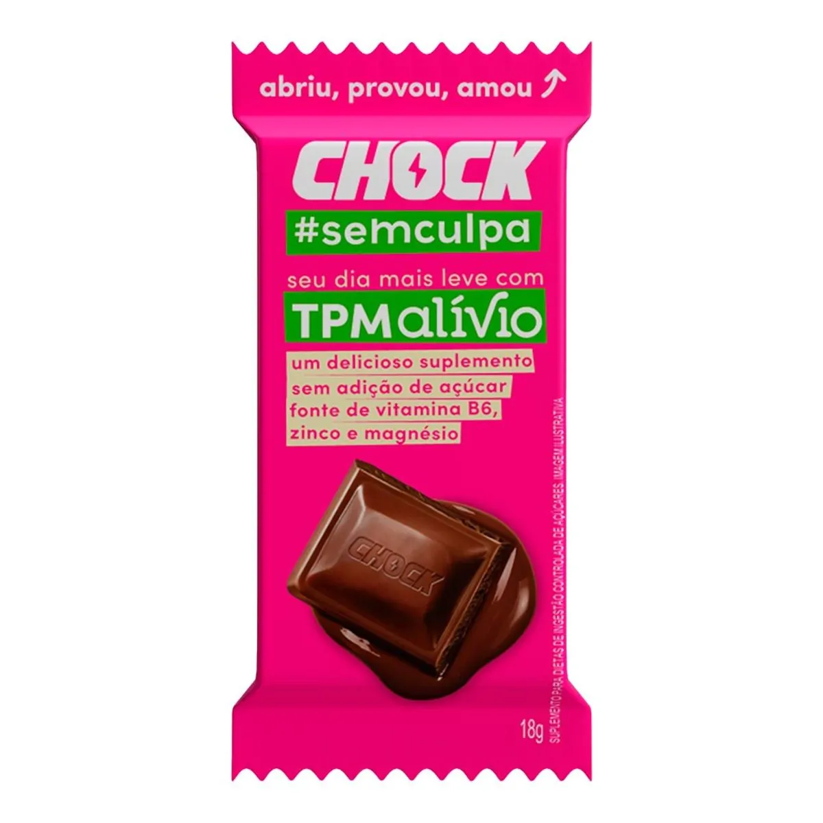 Chocolate Ao Leite Chock #SemCulpa TPM Alívio Enriquecido com Vitamina B6, Zinco e Magnésio 18g