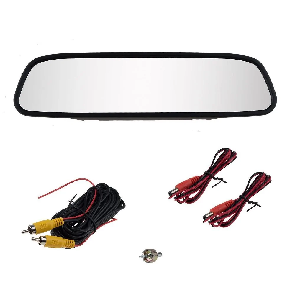 Retrovisor Interno Preto com Tela LCD 4.3 Pol. Colorida Universal com Acionamento de Marcha Ré - H TECH RTC
