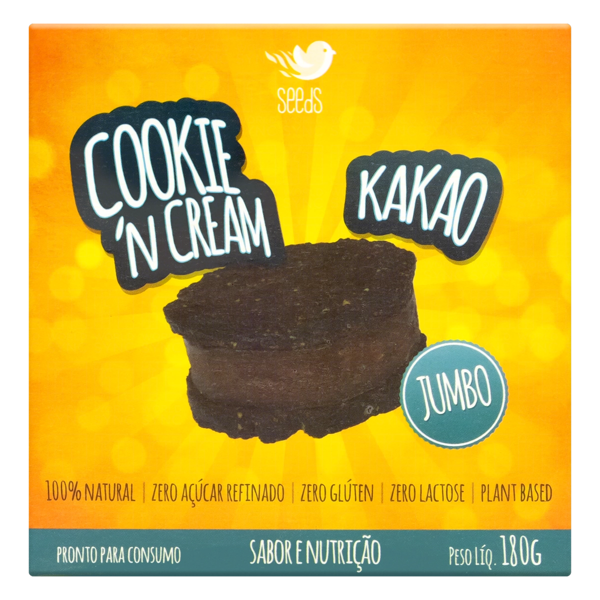Sorvete Cookie N Cream Recheio Kakao Zero Lactose Zero Açúcar Seeds Caixa 180g